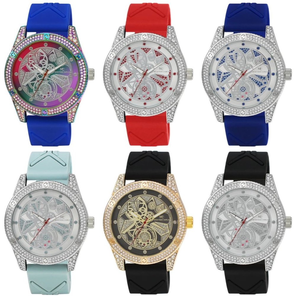 48mm Montres Carlo Men's Simulate Diamond Fashion Sport Luxury Dress Wrist Watch
